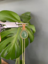Image 3 of Gold Green Strawberry Quartz Teardrop Crystal Necklace