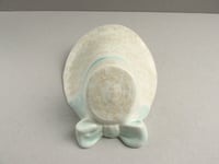 Image 7 of Vintage 1950s Pottery Wall Pocket, Bonnet Hat Shape, Cream Beige & Pale Green 