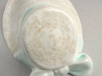 Image 10 of Vintage 1950s Pottery Wall Pocket, Bonnet Hat Shape, Cream Beige & Pale Green 