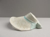 Image 6 of Vintage 1950s Pottery Wall Pocket, Bonnet Hat Shape, Cream Beige & Pale Green 