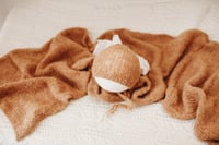 Image 1 of Plush Long Knitted wrap & bonnet set 