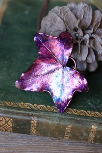 Image 3 of Vera foglia di edera elettroformata in rame con patina viola