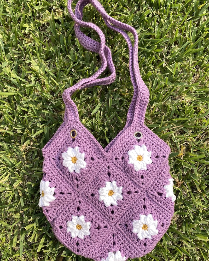 Image of Granny Square Bag Purple and Daisies
