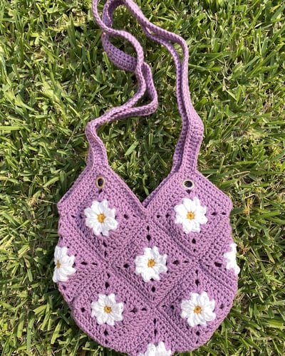 Image of Granny Square Bag Purple and Daisies