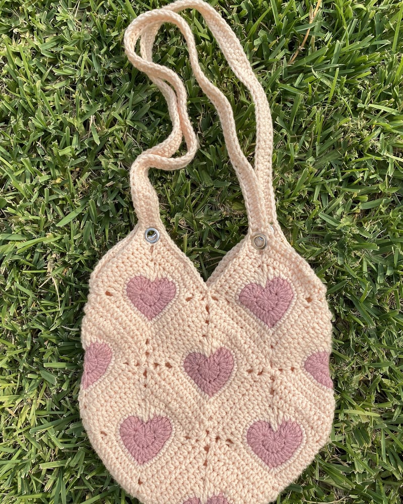 Image of Granny Square Bag Pink and Hearts