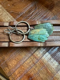 Image 4 of Carved Labradorite feather and brass earrings 