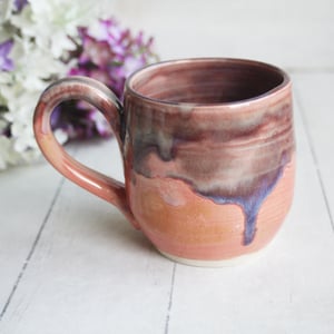 Image of Apricot and Purple Mauve Glazed Pottery Mug, Made in USA 13 ounce Cup