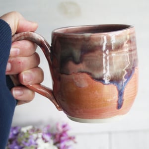 Image of Apricot and Purple Mauve Glazed Pottery Mug, Made in USA 13 ounce Cup