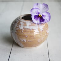 Image 3 of Rustic Dripping White and Ocher Vase, Small Handcrafted Pottery Vase Made in USA