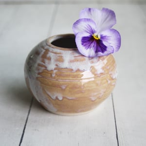 Image of Rustic Dripping White and Ocher Vase, Small Handcrafted Pottery Vase Made in USA