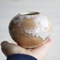 Image 10 of Rustic Dripping White and Ocher Vase, Small Handcrafted Pottery Vase Made in USA