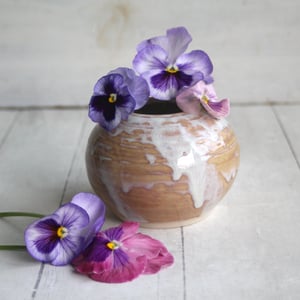 Image of Rustic Dripping White and Ocher Vase, Small Handcrafted Pottery Vase Made in USA