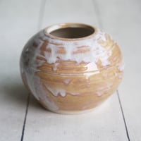 Image 6 of Rustic Dripping White and Ocher Vase, Small Handcrafted Pottery Vase Made in USA