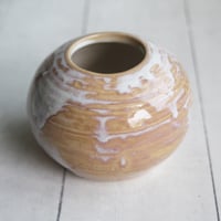 Image 8 of Rustic Dripping White and Ocher Vase, Small Handcrafted Pottery Vase Made in USA