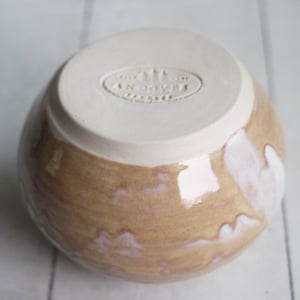 Image of Rustic Dripping White and Ocher Vase, Small Handcrafted Pottery Vase Made in USA