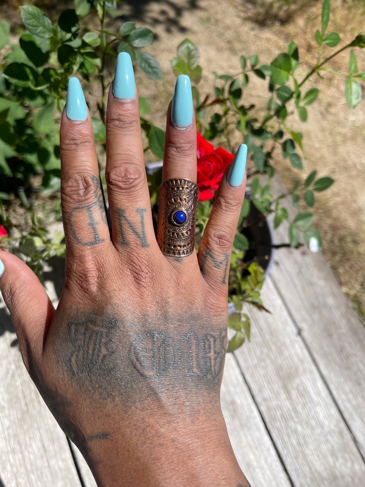 Image of Copper & Lapis Lazuli Wrap Around Ring Size 7