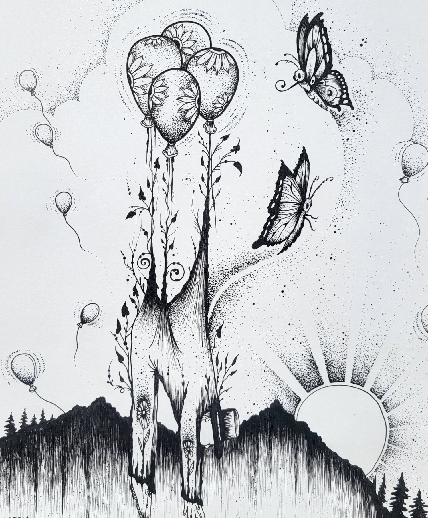 Image of Up, Up, & Away Original Drawing