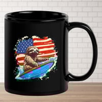 Image 2 of Retro Patriotic Surfing Sloth Coffee Mug for Men and Women