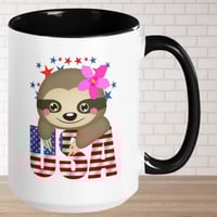 Image 2 of USA Sloth Girl Smiling Sloth Coffee Mug