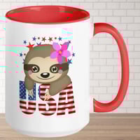 Image 4 of USA Sloth Girl Smiling Sloth Coffee Mug