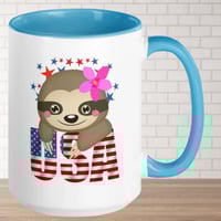 Image 1 of USA Sloth Girl Smiling Sloth Coffee Mug