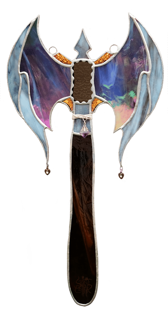 Image of "Purple Heart" - Lead Free Stained Glass Axe