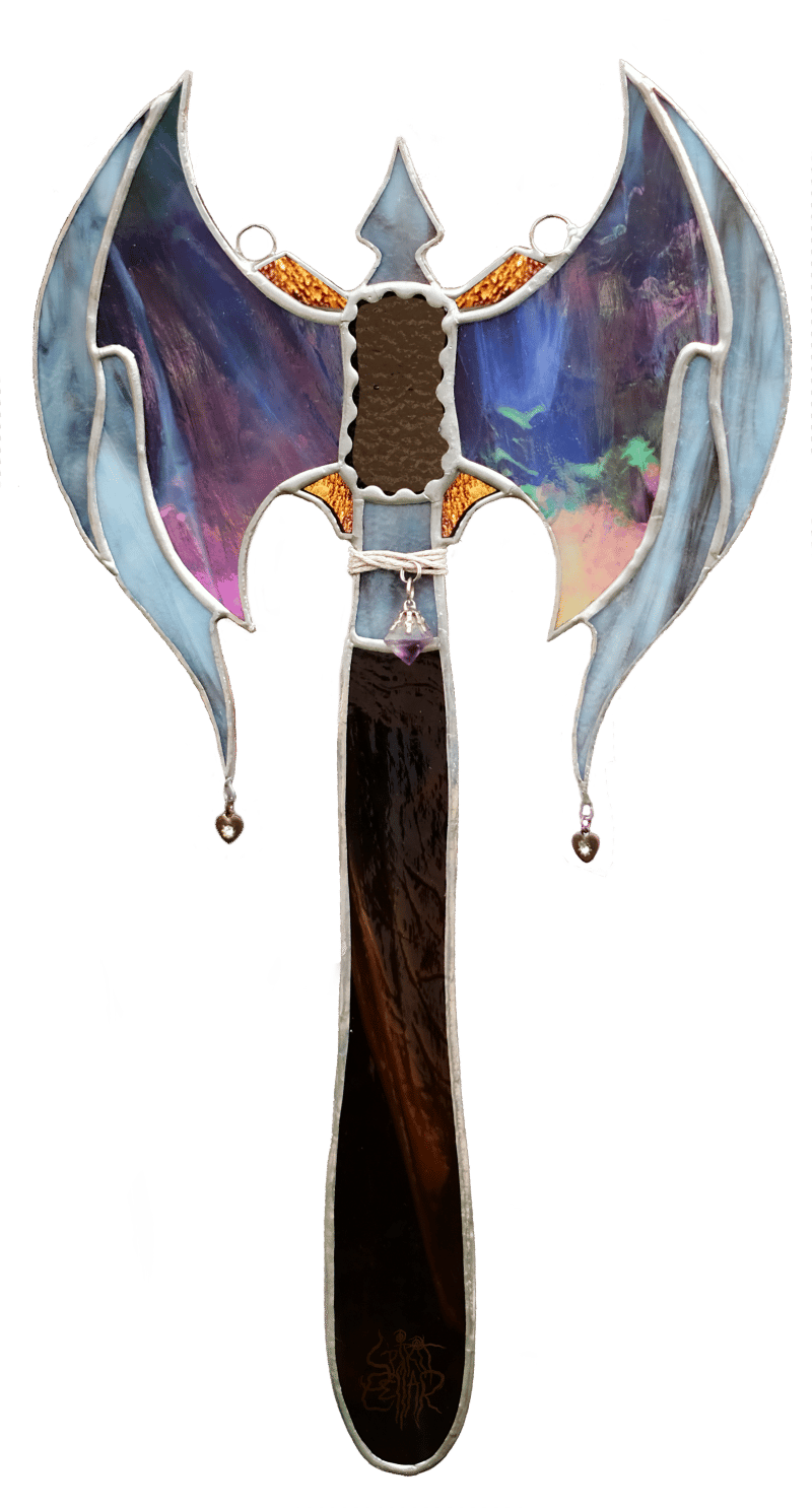 Image of "Purple Heart" - Lead Free Stained Glass Axe