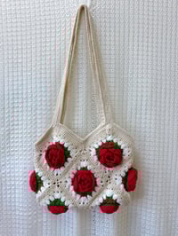 Image 1 of Red Rose Crochet Tote Bag
