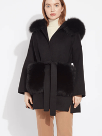 Image 1 of Black Loro Coat With Fur Pockets