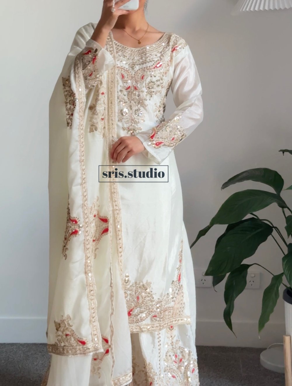 Image of Cream three piece kurtha set