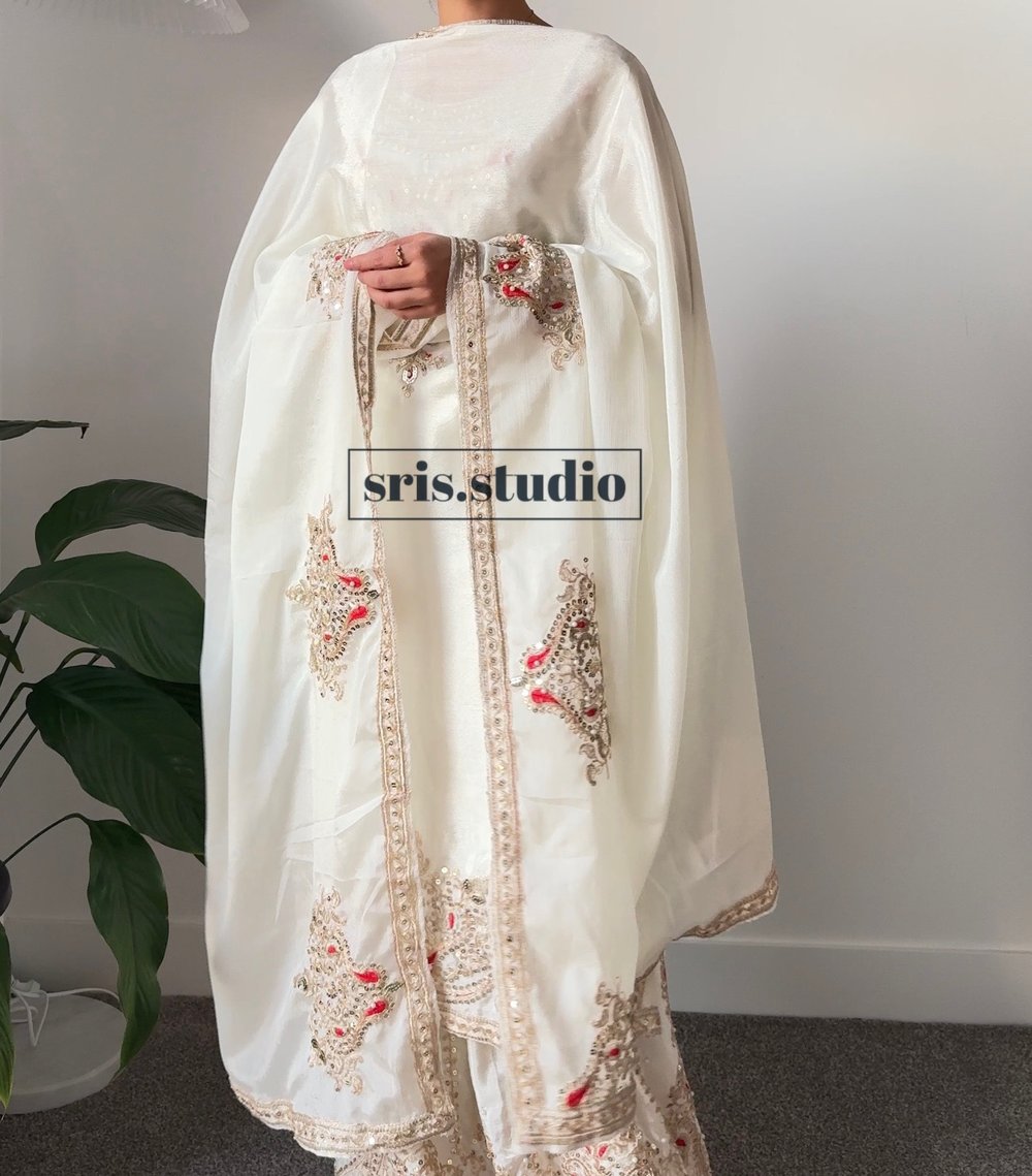 Image of Cream three piece kurtha set 