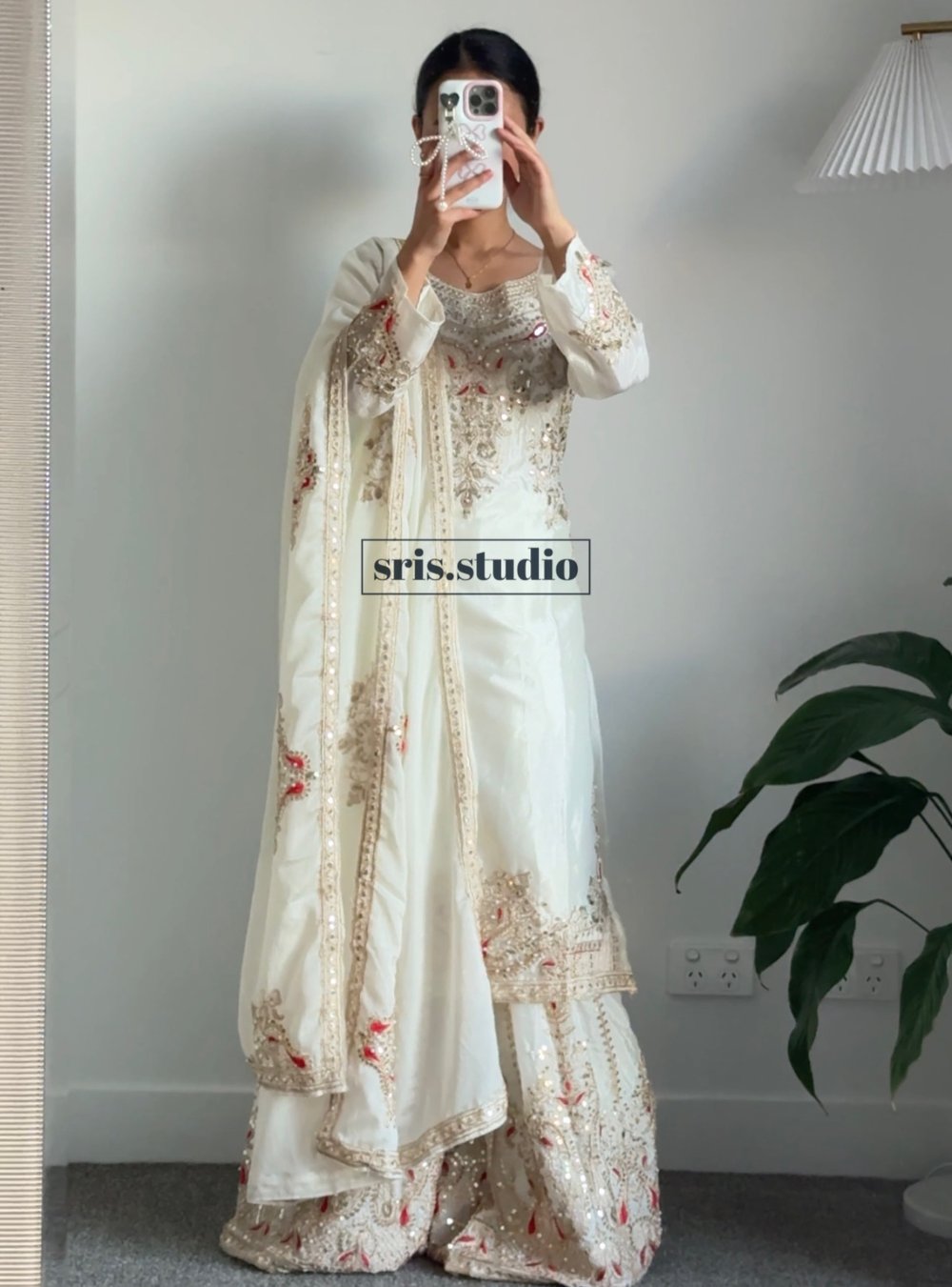 Image of Cream three piece kurtha set 