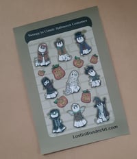 Image 1 of Paper Sticker Sheet Swoopy Ghost in Classic Halloween Costumes