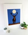 Framed Stag Under The Moon Woodcut - Summer Sample Sale 2025
