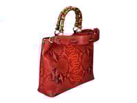 Image 2 of Large Tote Snakeskin Bag Wood Handle Accent