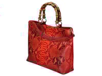 Image 3 of Large Tote Snakeskin Bag Wood Handle Accent
