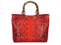 Image 1 of Large Tote Snakeskin Bag Wood Handle Accent