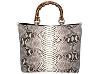 Image 5 of Large Tote Snakeskin Bag Wood Handle Accent