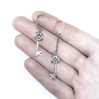 Image 3 of Tiny Key earrings in sterling silver or gold