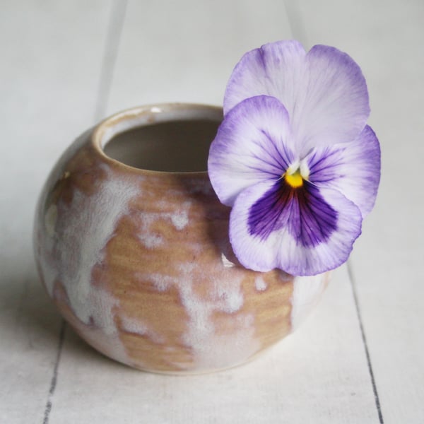 Image of Petite Rustic Dripping White and Ocher Vase, Handcrafted Pottery Vase Made in USA