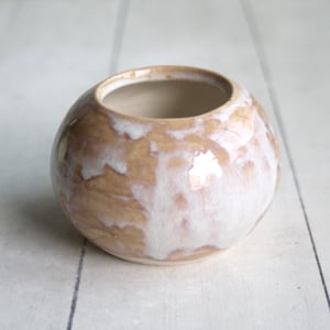 Image of Petite Rustic Dripping White and Ocher Vase, Handcrafted Pottery Vase Made in USA