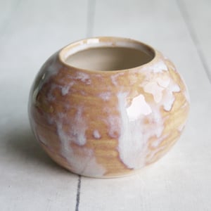 Image of Petite Rustic Dripping White and Ocher Vase, Handcrafted Pottery Vase Made in USA