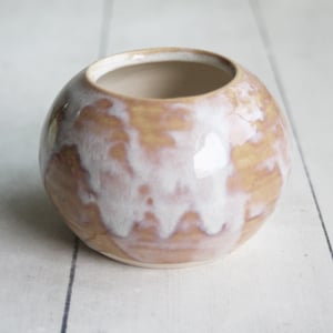 Image of Petite Rustic Dripping White and Ocher Vase, Handcrafted Pottery Vase Made in USA
