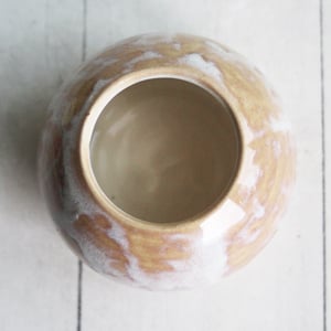 Image of Petite Rustic Dripping White and Ocher Vase, Handcrafted Pottery Vase Made in USA
