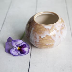 Image of Petite Rustic Dripping White and Ocher Vase, Handcrafted Pottery Vase Made in USA