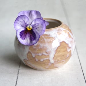 Image of Petite Rustic Dripping White and Ocher Vase, Handcrafted Pottery Vase Made in USA