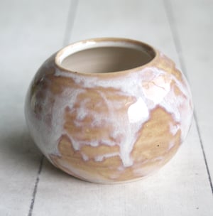 Image of Petite Rustic Dripping White and Ocher Vase, Handcrafted Pottery Vase Made in USA