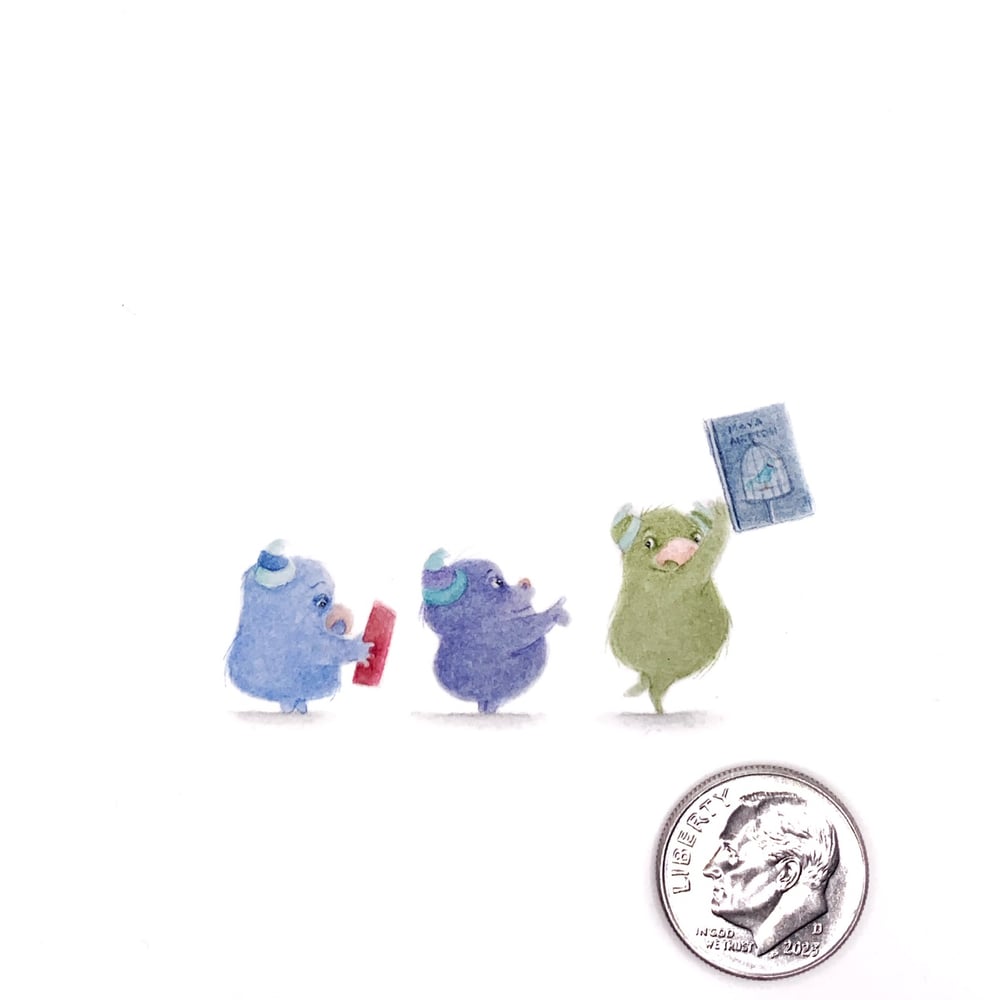 Image of Library - a tiny original watercolor