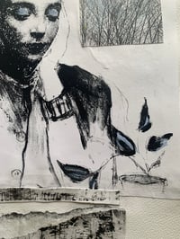Image 1 of Contemplation vintage woman original mixed media art 