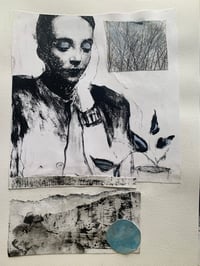 Image 2 of Contemplation vintage woman original mixed media art 